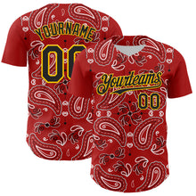 Load image into Gallery viewer, Custom Red Black-Gold 3D Pattern Design Rave Party Paisley Bandana Authentic Baseball Jersey