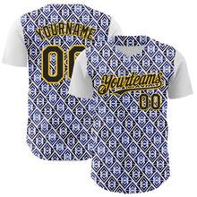 Load image into Gallery viewer, Custom White Black Royal-Gold 3D Pattern Design Rave Party Monogram Geometric Shape Authentic Baseball Jersey