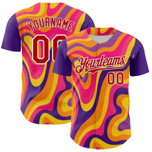 Load image into Gallery viewer, Custom Purple Red-White 3D Pattern Design Rave Party Marble Lava Authentic Baseball Jersey