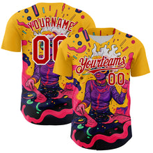 Load image into Gallery viewer, Custom Gold Red-White 3D Pattern Design Rave Party Trippy Disco Authentic Baseball Jersey