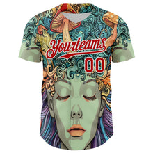 Load image into Gallery viewer, Custom Green Red-White 3D Pattern Design Rave Party Trippy Magic Mushroom Authentic Baseball Jersey