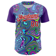 Load image into Gallery viewer, Custom Purple Red-White 3D Pattern Design Rave Party Trippy Laser Fluid Authentic Baseball Jersey