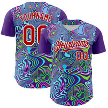Load image into Gallery viewer, Custom Purple Red-White 3D Pattern Design Rave Party Trippy Laser Fluid Authentic Baseball Jersey