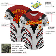 Загрузить изображение в средство просмотра галереи, Custom White Red-Yellow 3D Pattern Design Burner Costumes Shark Teeth Authentic Baseball Jersey
