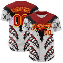 Загрузить изображение в средство просмотра галереи, Custom White Red-Yellow 3D Pattern Design Burner Costumes Shark Teeth Authentic Baseball Jersey
