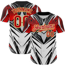 Загрузить изображение в средство просмотра галереи, Custom White Red Black-Yellow 3D Pattern Design Burner Costumes Cyber Punk Authentic Baseball Jersey