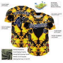 Загрузить изображение в средство просмотра галереи, Custom Black Navy Yellow-White 3D Pattern Design Burner Costumes Flame Authentic Baseball Jersey