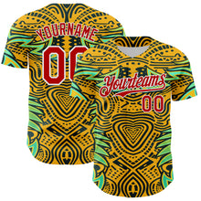 Загрузить изображение в средство просмотра галереи, Custom Gold Red Black Green-White 3D Pattern Design Burner Costumes Tribal Authentic Baseball Jersey