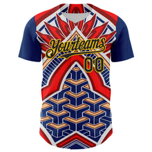 Загрузить изображение в средство просмотра галереи, Custom Blue Black Red-Yellow 3D Pattern Design Burner Costumes Tribal Authentic Baseball Jersey