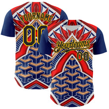 Загрузить изображение в средство просмотра галереи, Custom Blue Black Red-Yellow 3D Pattern Design Burner Costumes Tribal Authentic Baseball Jersey