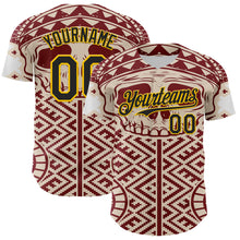 Load image into Gallery viewer, Custom Cream Black Red-Yellow 3D Pattern Design Burner Costumes Tribal Skull Authentic Baseball Jersey