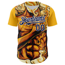 Загрузить изображение в средство просмотра галереи, Custom Gold Navy-White 3D Pattern Design Burner Costumes Flame Authentic Baseball Jersey