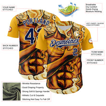 Загрузить изображение в средство просмотра галереи, Custom Gold Navy-White 3D Pattern Design Burner Costumes Flame Authentic Baseball Jersey