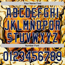 Загрузить изображение в средство просмотра галереи, Custom Gold Navy-White 3D Pattern Design Burner Costumes Flame Authentic Baseball Jersey