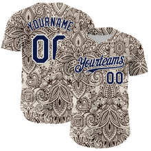 Загрузить изображение в средство просмотра галереи, Custom Cream Navy-White 3D Pattern Design Burner Costumes Paisley Bandana Authentic Baseball Jersey
