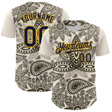 Загрузить изображение в средство просмотра галереи, Custom Cream Navy-Yellow 3D Pattern Design Burner Costumes Paisley Bandana Authentic Baseball Jersey