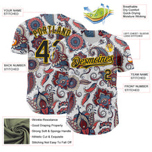 Загрузить изображение в средство просмотра галереи, Custom White Black-Yellow 3D Pattern Design Burner Costumes Paisley Bandana Authentic Baseball Jersey