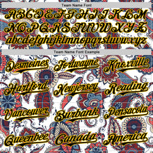 Загрузить изображение в средство просмотра галереи, Custom White Black-Yellow 3D Pattern Design Burner Costumes Paisley Bandana Authentic Baseball Jersey