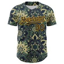 Загрузить изображение в средство просмотра галереи, Custom Green Black-Yellow 3D Pattern Design Burner Costumes Paisley Bandana Authentic Baseball Jersey