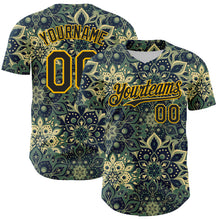 Загрузить изображение в средство просмотра галереи, Custom Green Black-Yellow 3D Pattern Design Burner Costumes Paisley Bandana Authentic Baseball Jersey