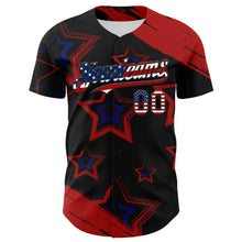 Charger l'image dans la galerie, Custom Red USA Flag Black-Royal 3D America-Inspired Authentic Baseball Jersey