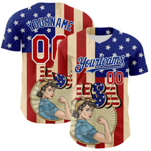 Load image into Gallery viewer, Custom Cream Red Royal-White 3D Retro American Flag Authentic Baseball Jersey