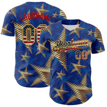 Загрузить изображение в средство просмотра галереи, Custom Royal Vintage USA Flag Old Gold-Red 3D American Flag America-Inspired Stars Authentic Baseball Jersey
