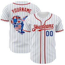 Load image into Gallery viewer, Custom White Blue Pinstripe Royal-Red 3D American Flag National Symbols Authentic Baseball Jersey