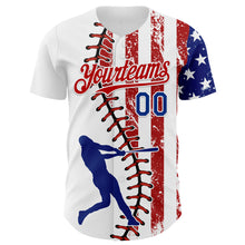 Загрузить изображение в средство просмотра галереи, Custom White Royal-Red 3D American Flag Authentic Baseball Jersey