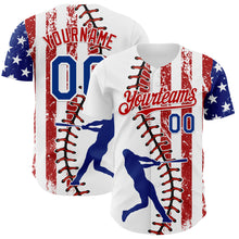 Загрузить изображение в средство просмотра галереи, Custom White Royal-Red 3D American Flag Authentic Baseball Jersey