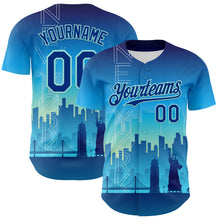 Load image into Gallery viewer, Custom Blue Royal-Ice Blue 3D Pattern Design New York Cityscape Statue Of Liberty Authentic Baseball Jersey