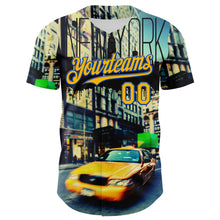 Load image into Gallery viewer, Custom Green Gold-Thunder Blue 3D Pattern Design New York Cityscape Statue Of Liberty Authentic Baseball Jersey