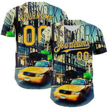 Load image into Gallery viewer, Custom Green Gold-Thunder Blue 3D Pattern Design New York Cityscape Statue Of Liberty Authentic Baseball Jersey