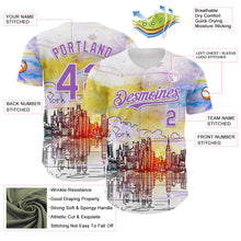 Load image into Gallery viewer, Custom White Medium Purple 3D Pattern Design New York Cityscape Sunrise Authentic Baseball Jersey