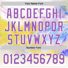 Load image into Gallery viewer, Custom White Medium Purple 3D Pattern Design New York Cityscape Sunrise Authentic Baseball Jersey