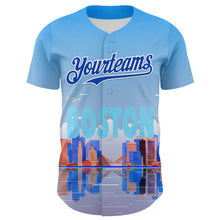 Load image into Gallery viewer, Custom Blue Thunder Blue-White 3D Pattern Design Boston Cityscape Skyline Authentic Baseball Jersey
