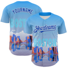 Load image into Gallery viewer, Custom Blue Thunder Blue-White 3D Pattern Design Boston Cityscape Skyline Authentic Baseball Jersey