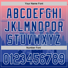 Load image into Gallery viewer, Custom Pink Royal Blue-White 3D Pattern Design Boston Cityscape Sunset Authentic Baseball Jersey