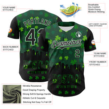 Laden Sie das Bild in den Galerie-Viewer, Custom Black White-Grass Green 3D Pattern Design Boston Cityscape Shamrock Authentic St. Patrick's Day Baseball Jersey