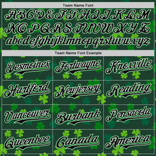Laden Sie das Bild in den Galerie-Viewer, Custom Black White-Grass Green 3D Pattern Design Boston Cityscape Shamrock Authentic St. Patrick's Day Baseball Jersey