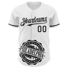 Load image into Gallery viewer, Custom White Black 3D Pattern Design Philadelphia Cityscape Liberty Bell Authentic Baseball Jersey