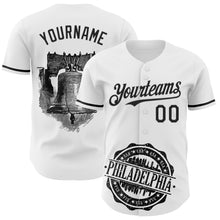 Load image into Gallery viewer, Custom White Black 3D Pattern Design Philadelphia Cityscape Liberty Bell Authentic Baseball Jersey