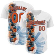 Загрузить изображение в средство просмотра галереи, Custom White Orange-Blue 3D Pattern Design Philadelphia Cityscape Skyline Authentic Baseball Jersey