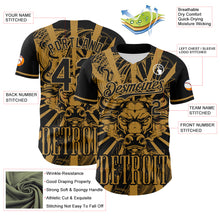 Load image into Gallery viewer, Custom Black Old Gold 3D Pattern Design Detroit Cityscape Steampunk Engine Bull Authentic Baseball Jersey