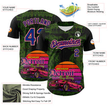 Загрузить изображение в средство просмотра галереи, Custom Black Royal Green Fire Red-White 3D Pattern Design Detroit Cityscape Muscle Car Engine Authentic Baseball Jersey