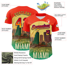 Загрузить изображение в средство просмотра галереи, Custom Orange Green Yellow-Dark Purple 3D Pattern Design Gradient Miami Cityscape Sunset Authentic Baseball Jersey
