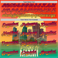 Загрузить изображение в средство просмотра галереи, Custom Orange Green Yellow-Dark Purple 3D Pattern Design Gradient Miami Cityscape Sunset Authentic Baseball Jersey