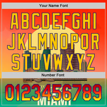 Загрузить изображение в средство просмотра галереи, Custom Orange Green Yellow-Dark Purple 3D Pattern Design Gradient Miami Cityscape Sunset Authentic Baseball Jersey