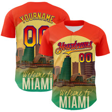 Загрузить изображение в средство просмотра галереи, Custom Orange Green Yellow-Dark Purple 3D Pattern Design Gradient Miami Cityscape Sunset Authentic Baseball Jersey