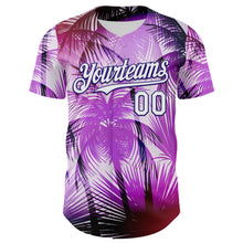 Загрузить изображение в средство просмотра галереи, Custom Purple White-Dark Purple 3D Pattern Design Gradient Miami Cityscape Hawaii Tropical Palm Tree Authentic Baseball Jersey